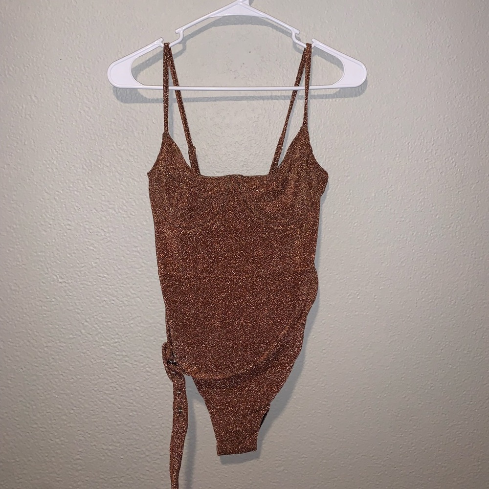 Jonathan Simkhai Noe Belted One-Piece Swimsuit Copper Shimmer